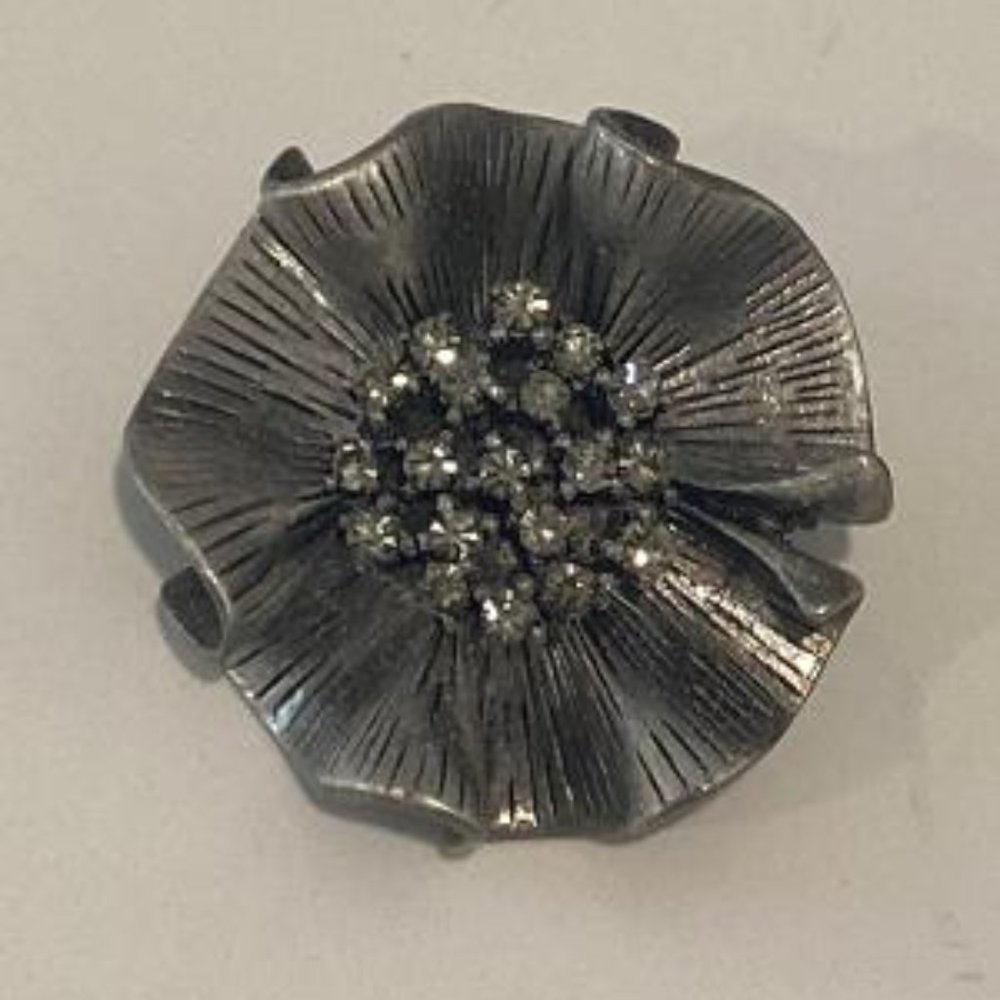 Pewter and crystal flower brooch and pendant